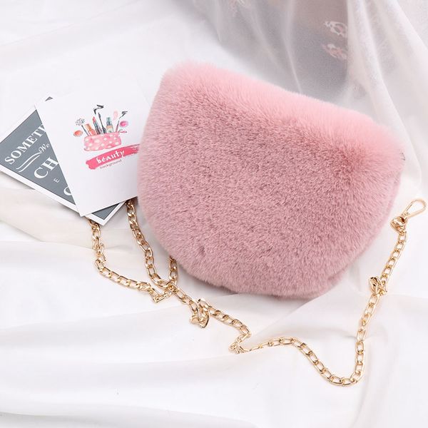 

small circular crossbody bags for women solid color winter faux fur shoulder bags messenger bag small chain ladies handbags
