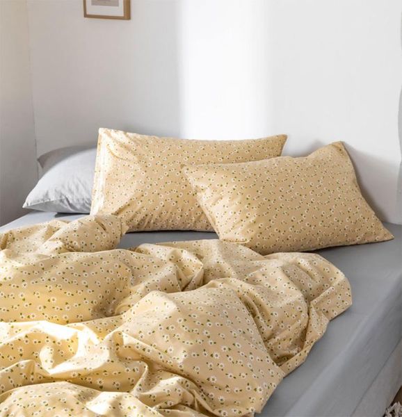 

romantic yellow floral bedding set girl,twin full  king cotton single double home textile bed sheet pillow case quilt cover