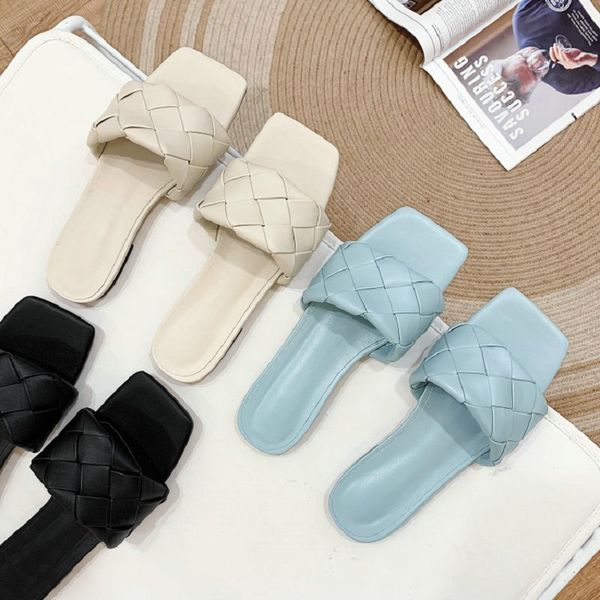 

sianie tianie 2020 new brand slippers weave leather women sandal open toe flat casual slides summer outdoor beach female mules, Black