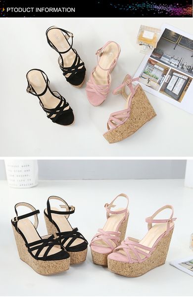 

2020 summer new korean style wedge super high heel platform sandals platform women's shoes, Black