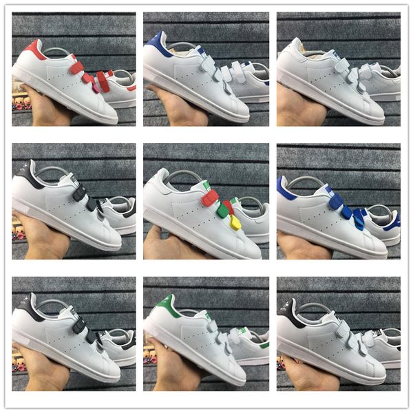 

2018 lovers stan smith men women shoes classic shoes hook loop buckle scarpe traffic light pink casual leather sport sneakers, Black