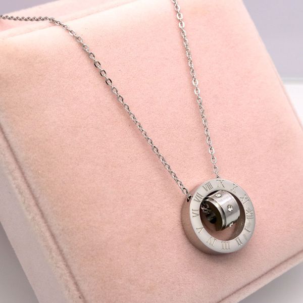

fashion women men stainless steel roman numerals rhinestone couple lover pandent necklace jewelry gifts ll@17, Silver