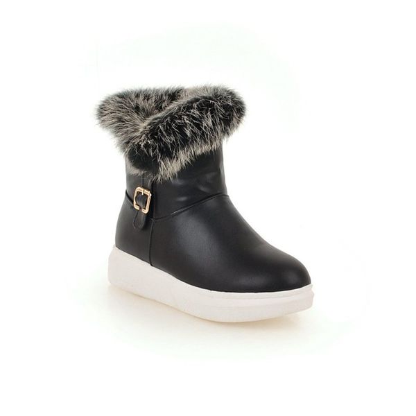 

salu женщины snow boots winter fur голеностопного загрузочный женский боути грелка плюшевые замша резиновая плоский скольжению на моды платф, Black