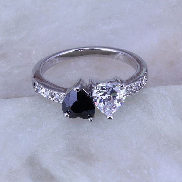 

cluster rings love monologue black imitation onyx & cubic zirconia silver color heart for women jewelry j0333 fast, Golden;silver