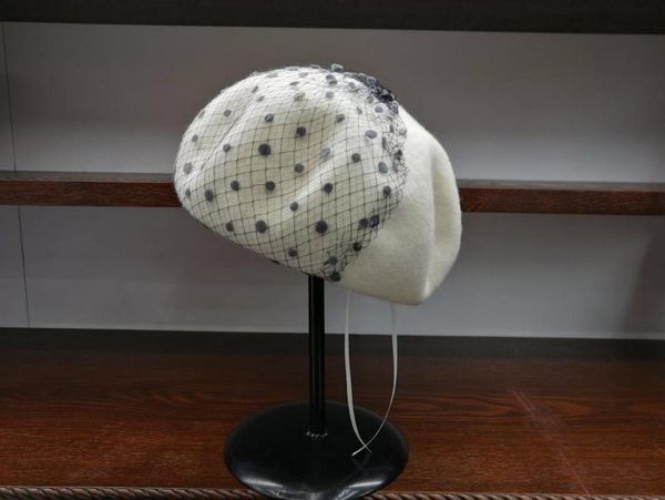 

202009-yy autumn grace dot mesh wool lady beret hat women leisure painter hat, Blue;gray
