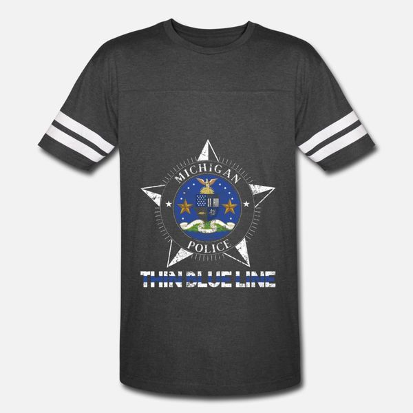 

michigan police thin blue line flag t shirt men custom cotton s-3xl vintage anti-wrinkle funny summer style pattern shirt