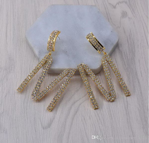 

2019 new net red with the same flash diamond letters earrings personality exaggerated fashion earrings temperament earrings female tide, Golden;silver