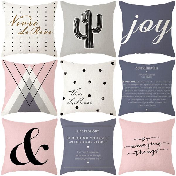 

2020 simple geometric linen cushion cover home decoration sofa pillowcase bedding pillow car chair back pillowcover without core