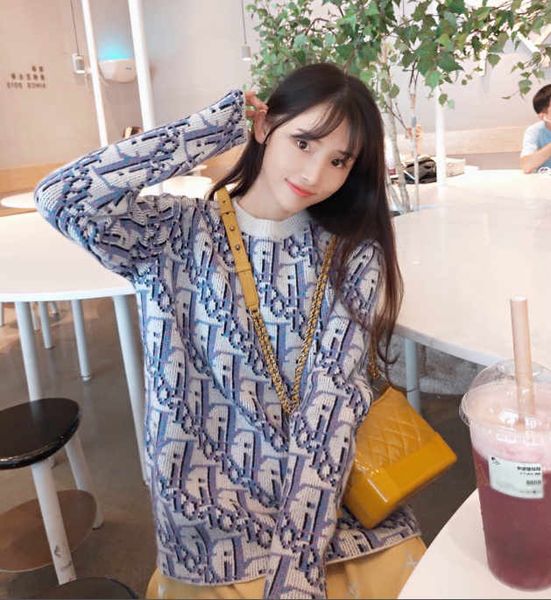 

20fw осень и зима новые продукты для мужчин и женщин с такими же сыпучие жаккардовой шерсти и кашемира blend, пуловер свитер, White;black