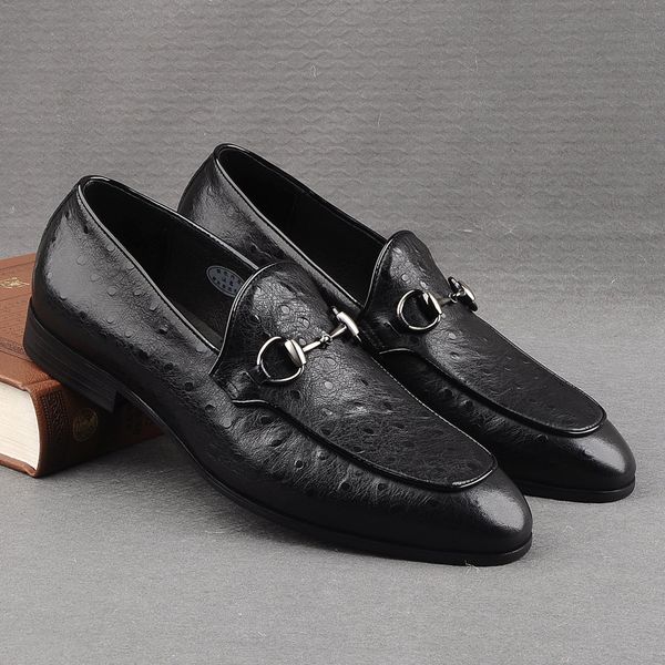 

phoenix2020 страус летняя мода шаблон коровьей подлинная дышащий британский бизнес вскользь кожаные ленивый мужские мокасины, Black