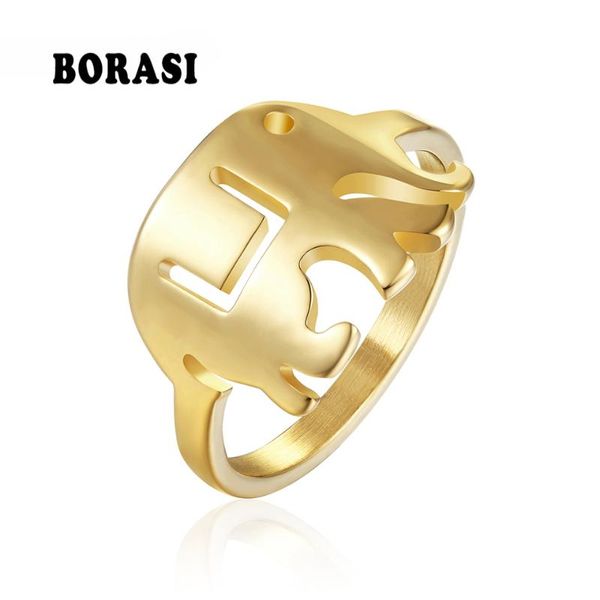 

borasi elephant ring gold-color female romantic rings for women 316l stainless steel party fashion jewelry valentine's gift ring, Golden;silver