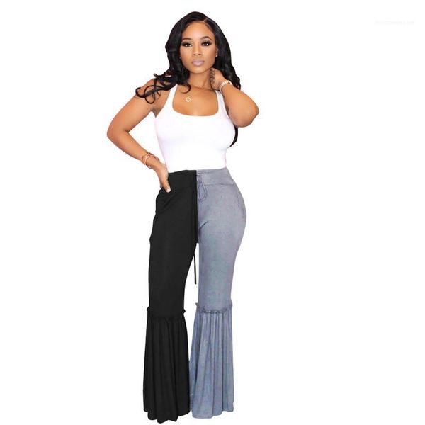 

pants summer fashion loose flare pants casual patchwork famale designer pants womens high waist elastic waist, Black;white