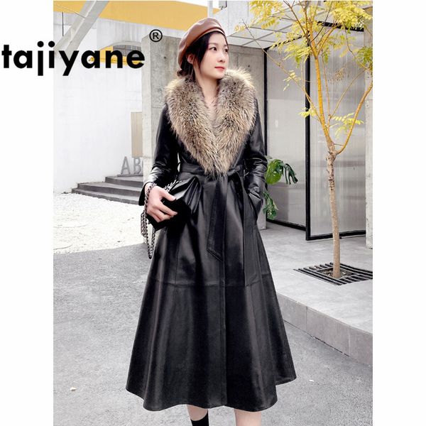 

raccoon dog fur collar real fur coat female genuine leather jacket winter coat women clothes 2020 sheepskin down zt4983, Black