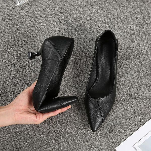 

high heel women's fine heels 2020 spring and autumn new wild single shoes professional work shoes black small leather