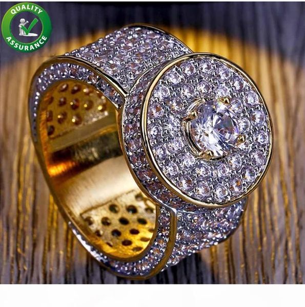 

hip hop jewelry mens gold rings luxury designer iced out cz diamond ring bling band pinky finger ring for men engagement wedding accessories, Golden;silver