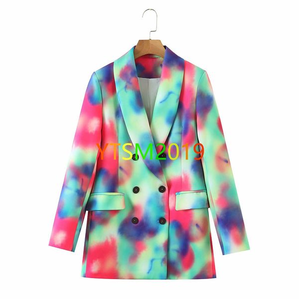 

business suit a suit blazers women's tie dye print long sleeve lapel double breasted versatile coat for autumn winter, White;black