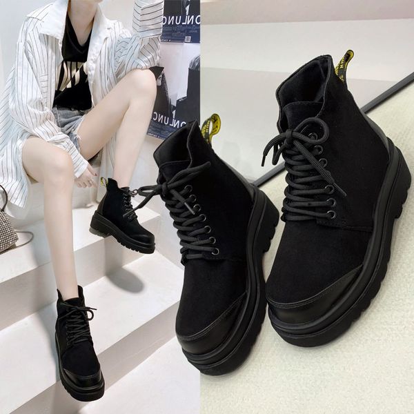 

shoes lady boots round toe lace up booties woman 2020 high heels boots-women luxury designer ladies stiletto lolita rubber, Black