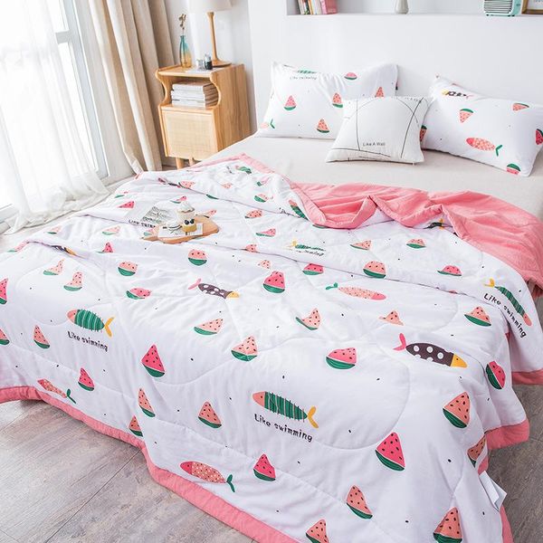 

50 summer pink cool quilt air-conditioning machine washable thin watermelon blanket washed cotton throw blanket for girls