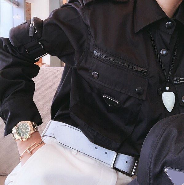 

21ss women men jacket blouses classic fashion jackets oversized customized nylon fabric multi-pocket triangle badge design05, Black;brown