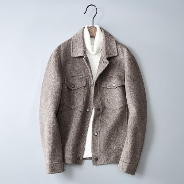 

men's wool coat 2020 new winter jacket casual trench male woolen coat pocket fashion single breasted overcoat #1968, Black