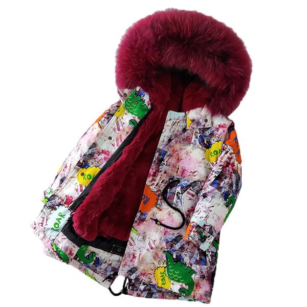 

30 degrees winter children's fur jacket boys girls clothing kids parka camouflage fur coat teenage clothes parent-child outfit, Blue;gray