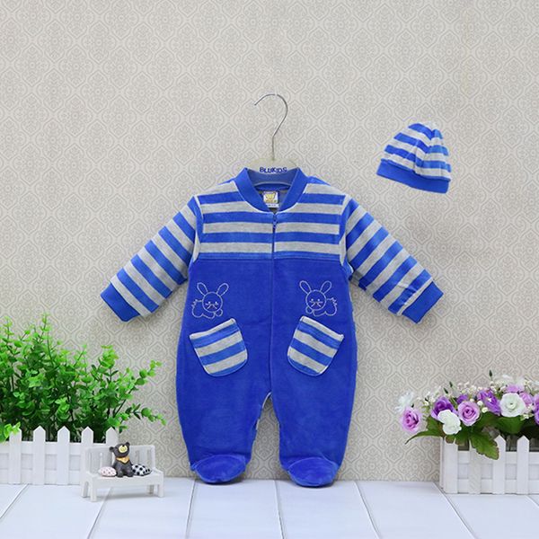 

girls rompers+hat 2 pieces/set baby clothing set boys striped clothes outfits newborn suits verlour long sleeve overalls y200803, White