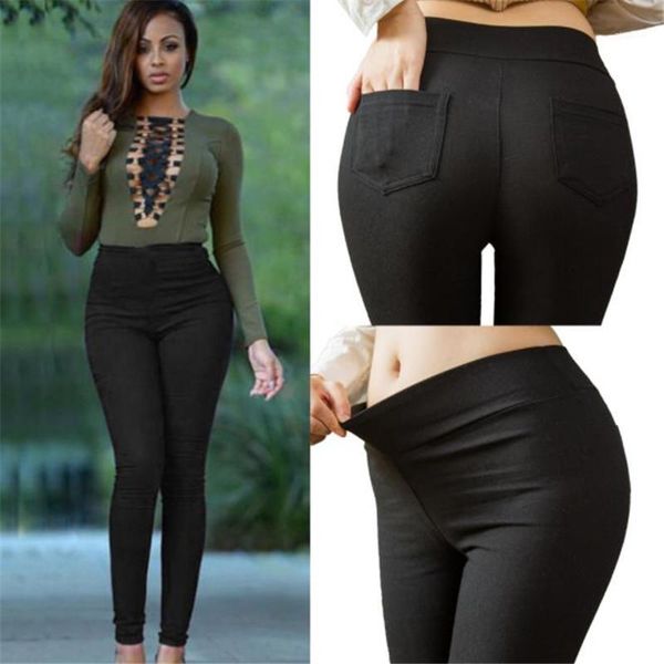 

solid color slim pencil pants fashion elastic slim skinny women pants high waist womens leggings pants casual, Black;white