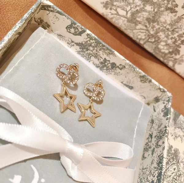 

2020 home/di home letter cd full diamond five-pointed star earrings 925 silver needle women's ear ring jewelry high version, White