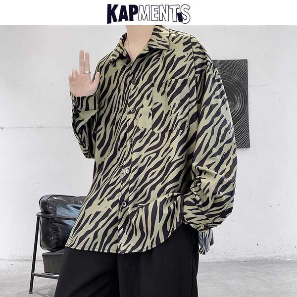 

men's casual shirts kapments men streetwear graphic long sleeve 2021 vintage mens harajuku hip hop loose striped shirt male kpop, White;black