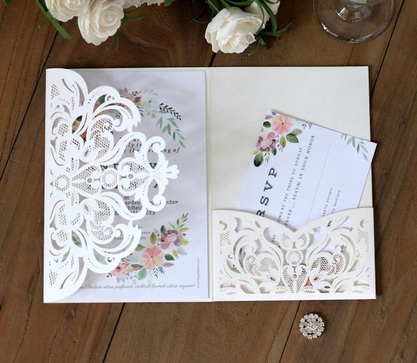 

greeting cards european laser cut wedding invitations card elegant tri-fold lace business rsvp favor party decoration