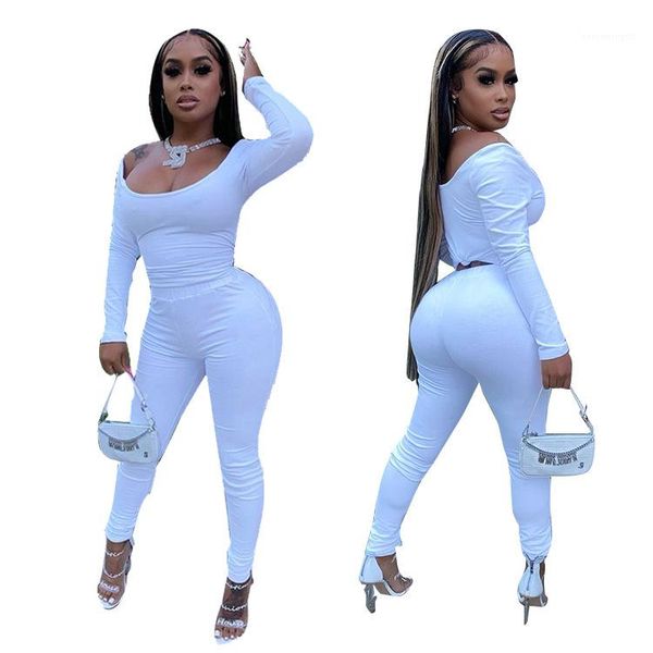 

clothing woman two piece outfit long sleeve pants set solid color womens designer tracksuits slim female, Gray