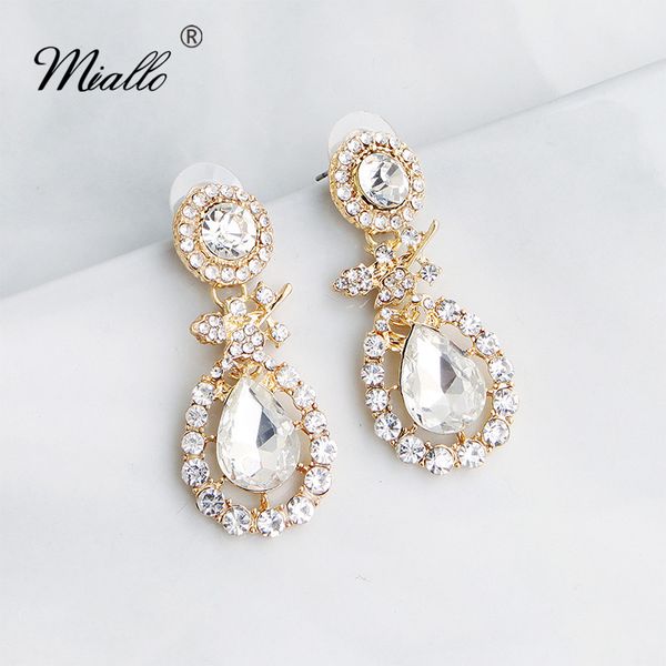 

dangle & chandelier miallo fashion gold austrian crystal wedding earring baroque women drop bridal eardrop for bride bridesmaids, Silver