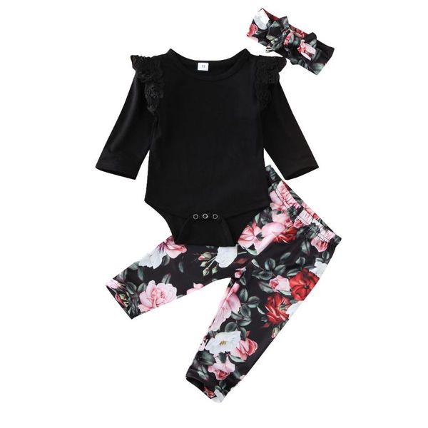 

clothing sets infant baby girl clothes set autumn winter warm 3pcs long sleevet bodysuit floral pants headband outfit 6-24months, White