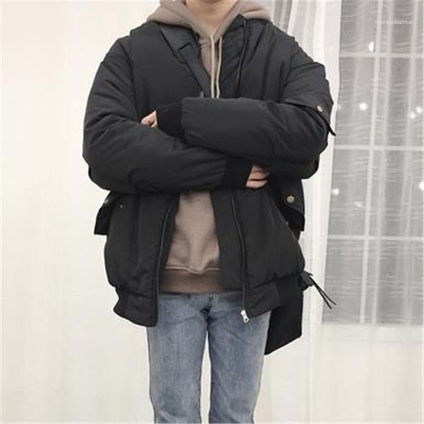 

solid color mens zipper cotton jackets casual males clothing mulit pockets mens designer cotton padded jackets fashion loose, Black;brown