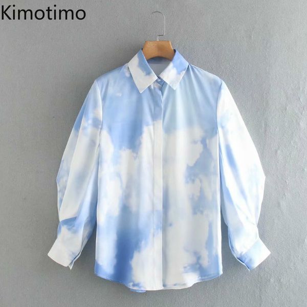 

kimotimo blouse shirt women tie dye long sleeve turn-down collar casual autumn fashion elegant streetwear women blouse, White