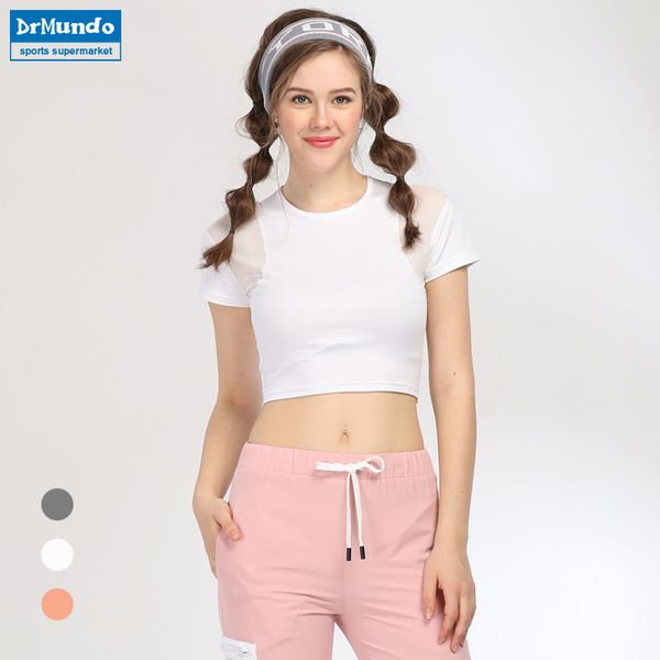 

women gym white yoga crop yoga shirts shorts sleeve workout fitness running sport t-shirts training sportswear, White;red
