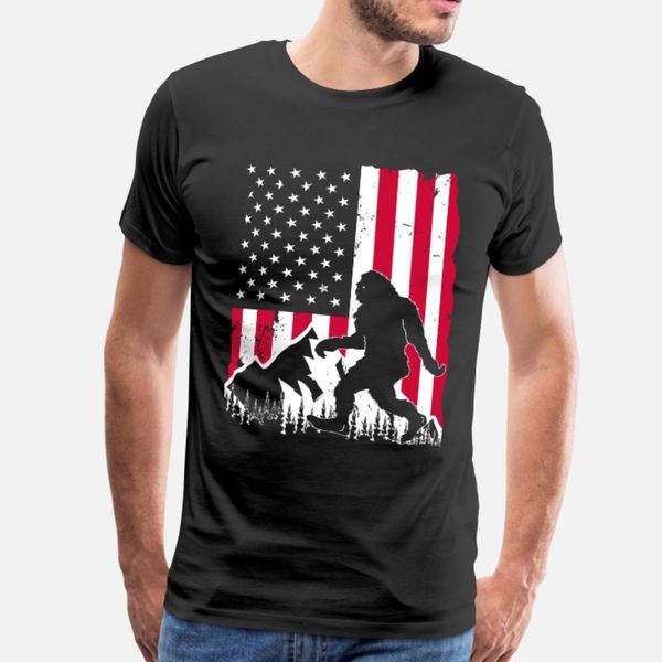 

bigfoot 4th of july patriotic american flag t shirt men customized cotton round collar standard gift comical spring natural shirt