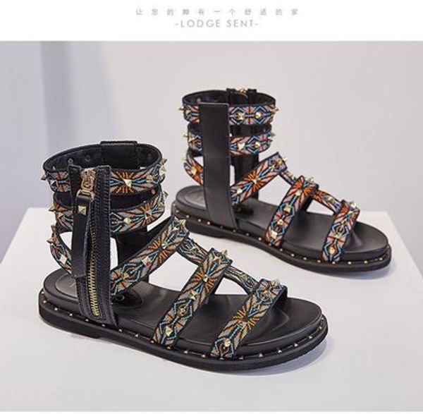 

rivet sandals women's 2020 new summer thick-soled casual casual all-match roman sandals are  smaller, Black