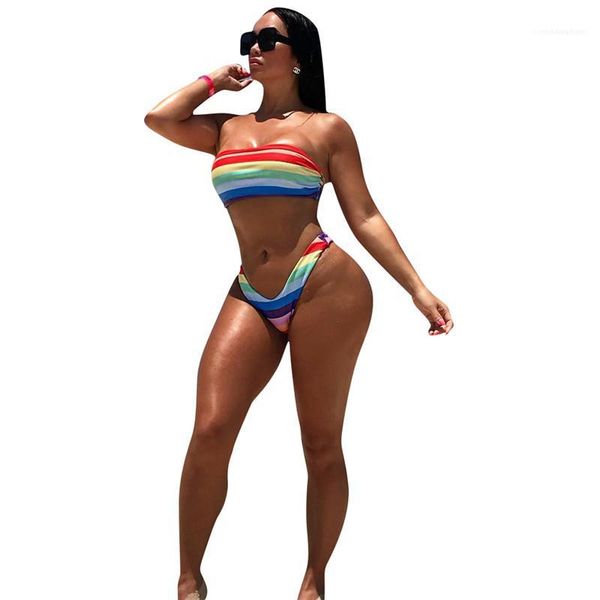 

contrast color bikinis set casual female clothing summer womens designer strapless style swimwear striped printed, White;black