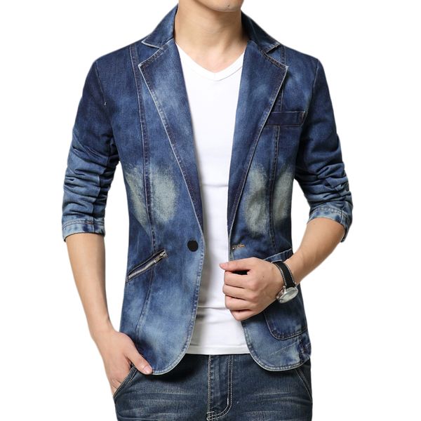 

2020 jeans men one button denim man slim fit men's blazers and suit jacket masculine blazer, White;black