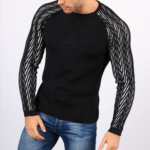 

2020 men o-neck wool jumper autumn winter warm patchwork slim fit comfortable clothes knitted casual male sweater pull homme, White;black