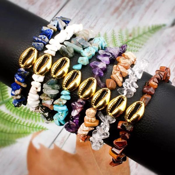 

natural stone with natural shell unique bohemian friendship bracelet fashion charm personality bracelet jewelry, Golden;silver