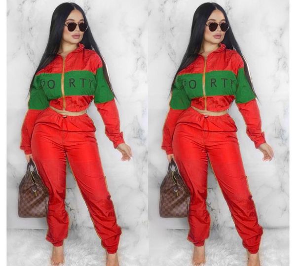 

tracksuits women's letter printing two piece set women zipper windbreaker jacket long sleeve striped pants sports outfit suits, Gray