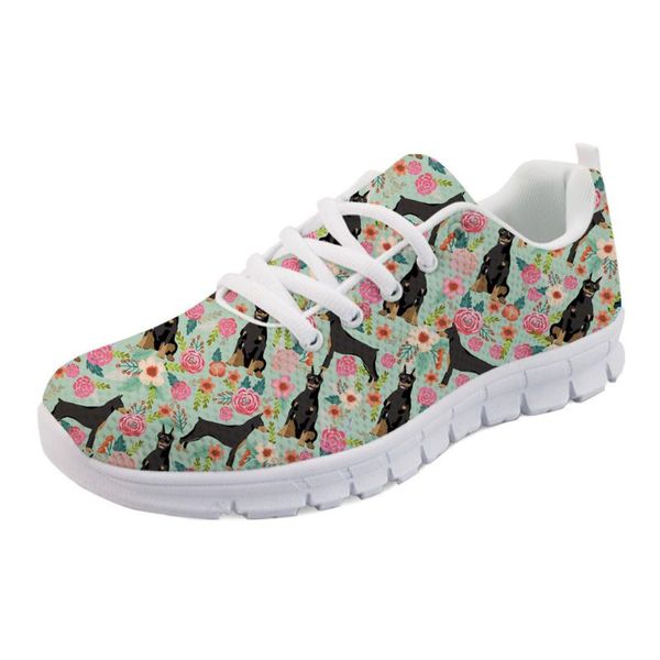 

autumn women sport sneakers casual flats cute dog doberman prints cartoon flower pattern walking shoe lightweight big size shoes, Black