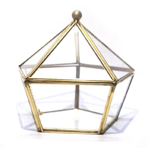 

home decor storage geometric flower box glass florist gift jewelry display brass
