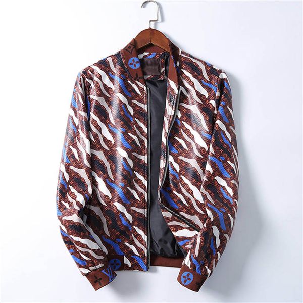 

men jackets faux leather bees barocco floral print designers windbreaker mens v-neck slim zipper hooded jacket winter outerwear coats, Black