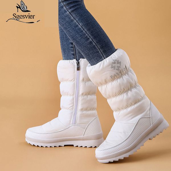 

boots sgesvier warm snow women zipper platform solid color waterproof mid calf thick fur winter big size 36-41, Black