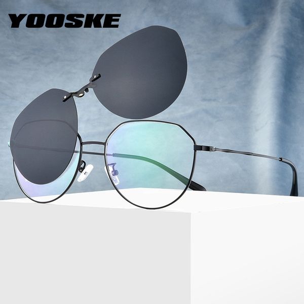 

yooske polarized sunglasses men magnetism clip on glasses optical prescription myopia eyewear ultralight metal eyeglasses frames, White;black