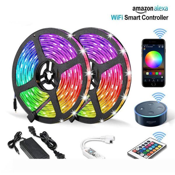 

wifi rgb led strip string light 5m 10m 15m waterproof fiexble light led ribbon tape 5050 led lamps with power plug controller