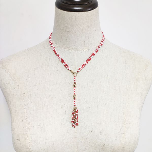 

2020 trendy new color design beads necklace women beautiful delicate long pendant jewelry red and white beads mix and match, Silver